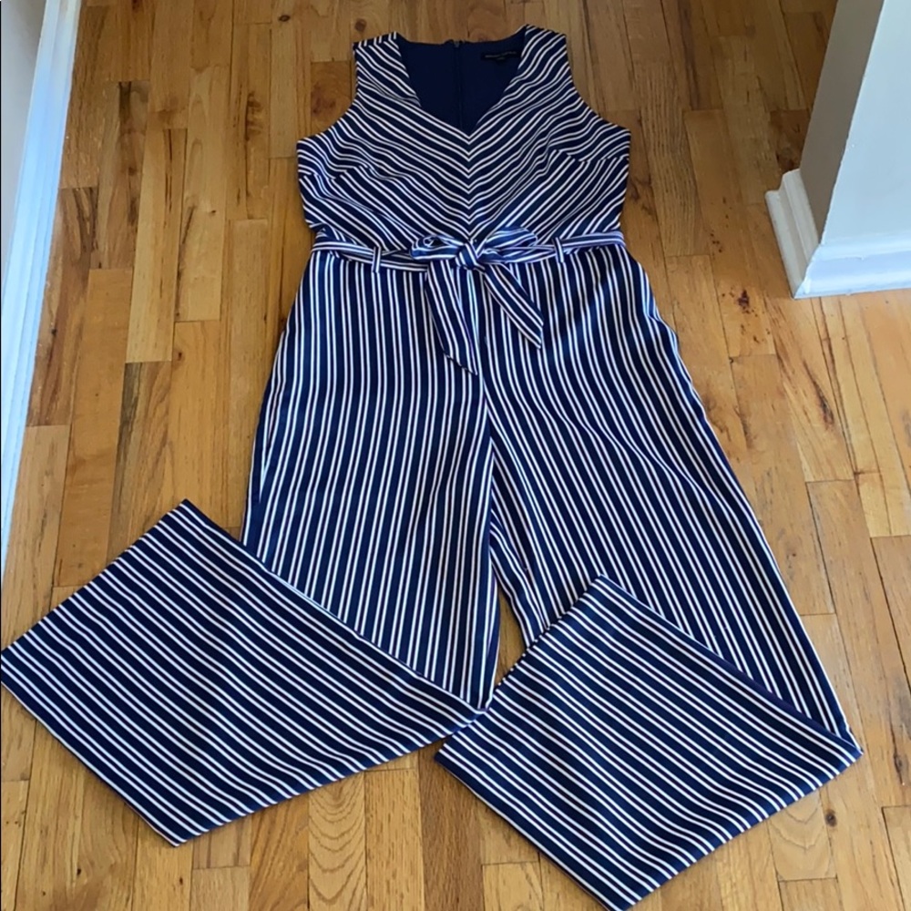 Banana Republic V Neck blue stripe belt jumpsuit